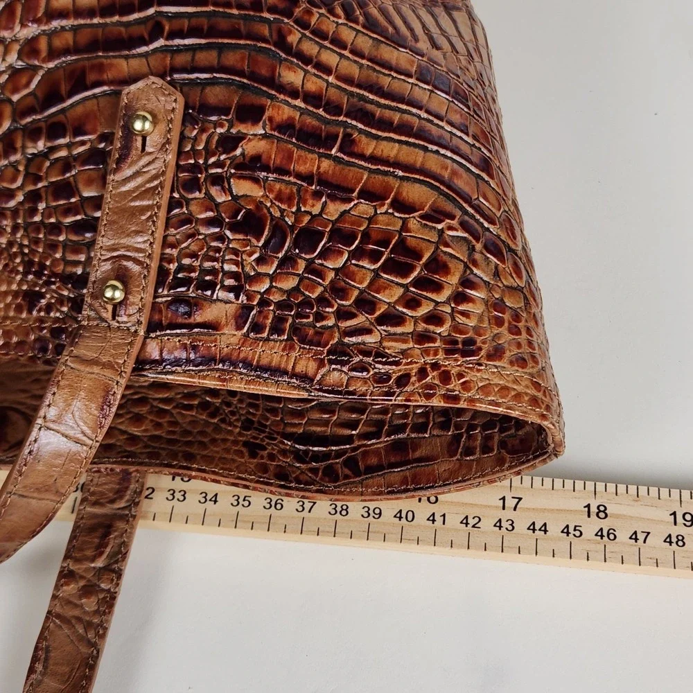 Brahmin All Day Tote Toasted Almond Croc Embossed Leather Large Shoulder Bag - Picture 12 of 14